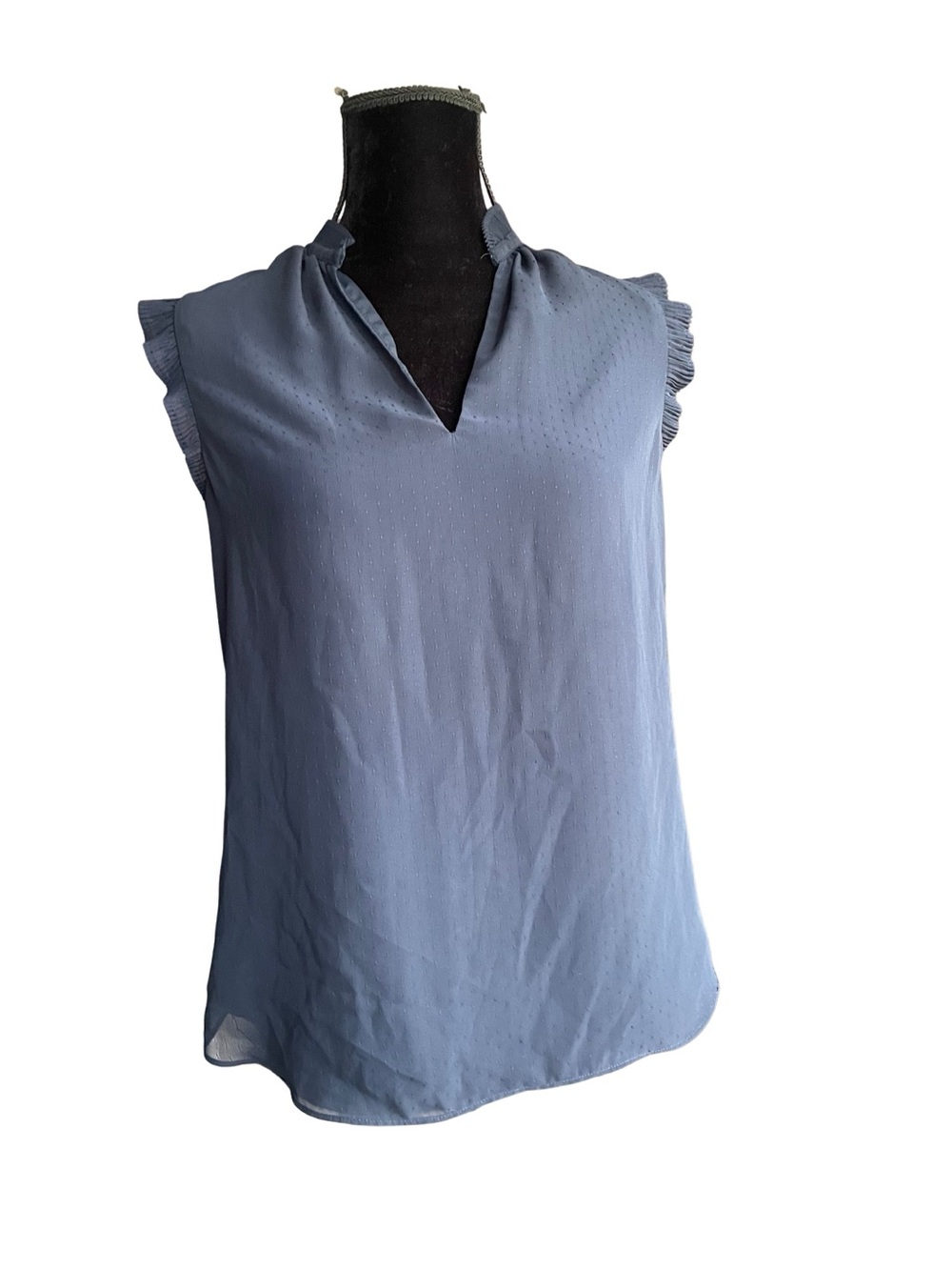 H&M Sleeveless V-Neck Ruffle Trim Top - Light Blue